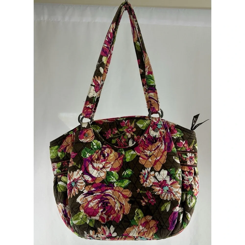 Vera Bradley Flower Shower Quilted Tote Brown Pink Floral Retired Shoulder Bag‎